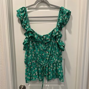 Cabi Floral Ruffle Green Top